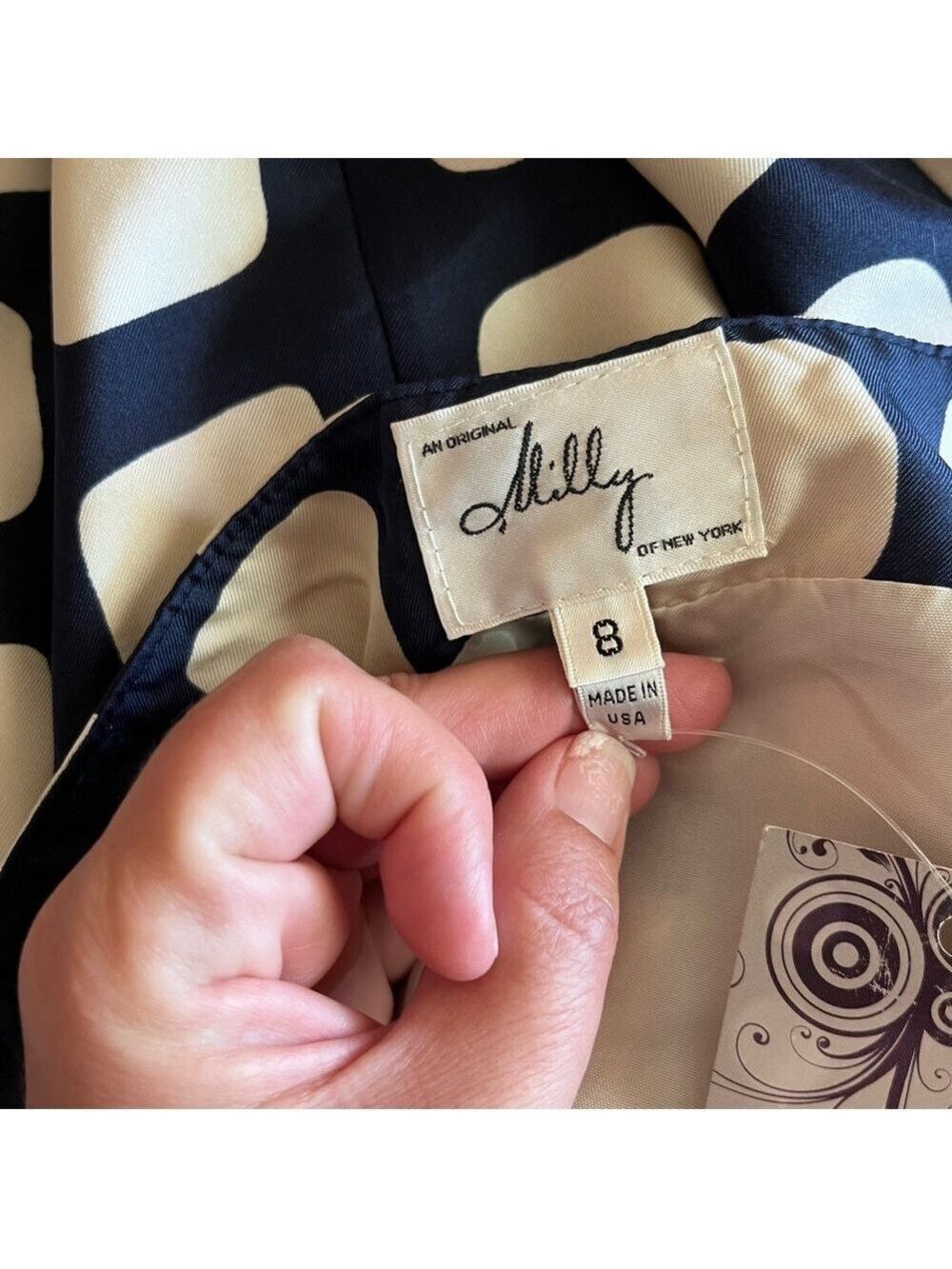 Milly of New York 100% Silk Navy White Geometric Sheath Dress Size 6/8 Italian - Picture 2 of 12